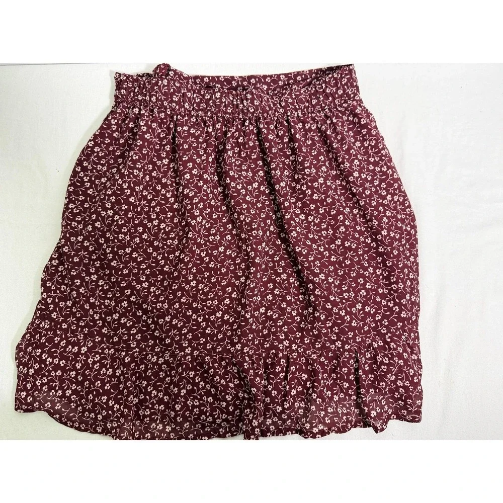 Hollister Skirt Womens Small Red Floral Wrap Ruffle Mini Lined High Rise Chiffon